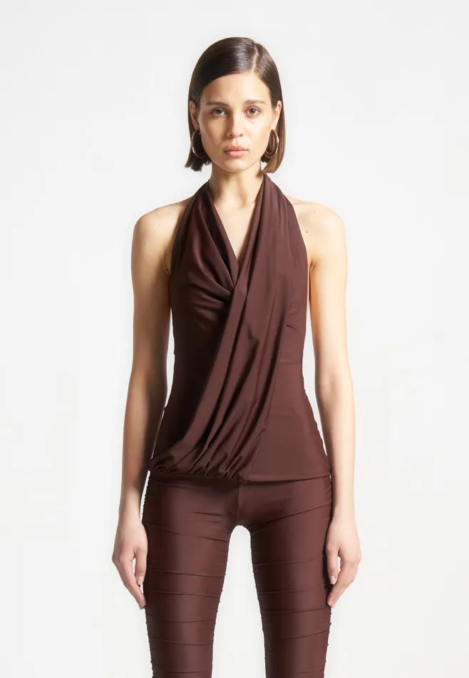 Women Manire De Voir Draped Halterneck Top Brown
