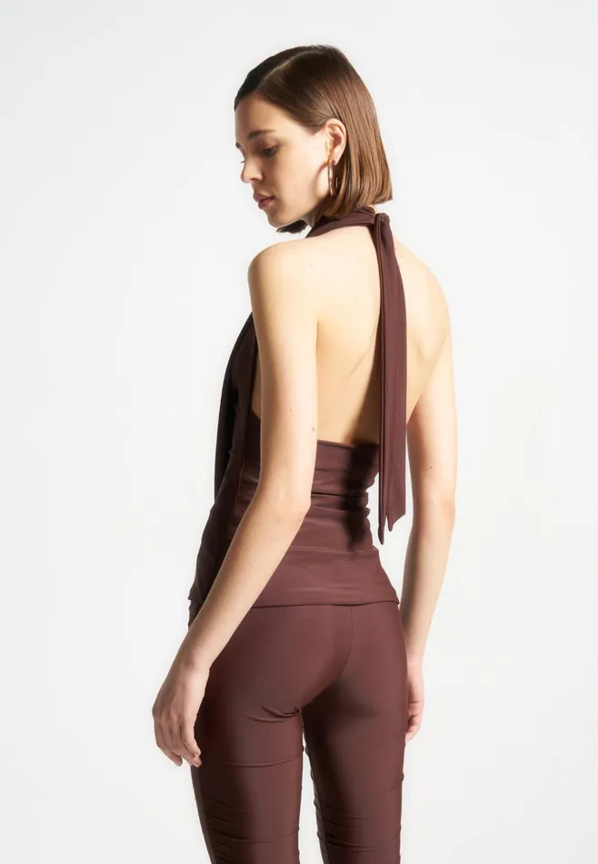 Women Manire De Voir Draped Halterneck Top Brown