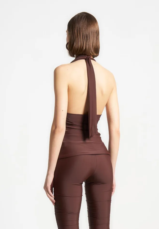 Women Manire De Voir Draped Halterneck Top Brown