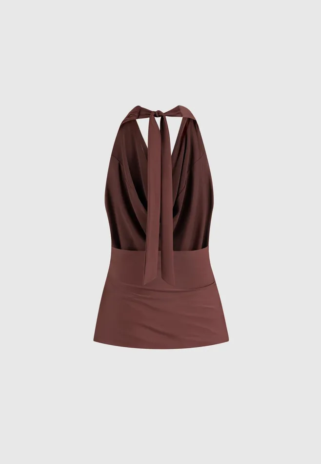 Women Manire De Voir Draped Halterneck Top Brown