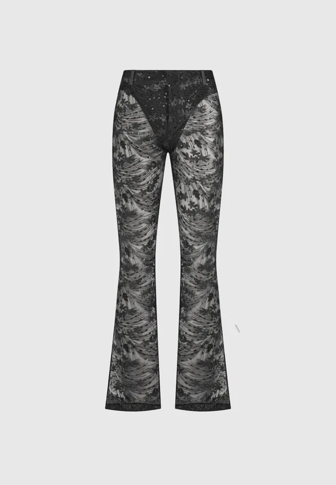 Women Manire De Voir Embellished Lace Fit And Flare Trousers Black