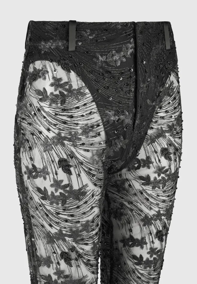 Women Manire De Voir Embellished Lace Fit And Flare Trousers Black
