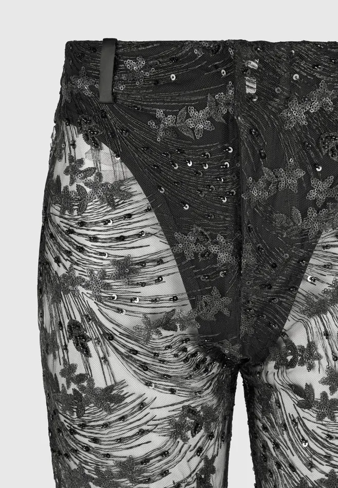 Women Manire De Voir Embellished Lace Fit And Flare Trousers Black