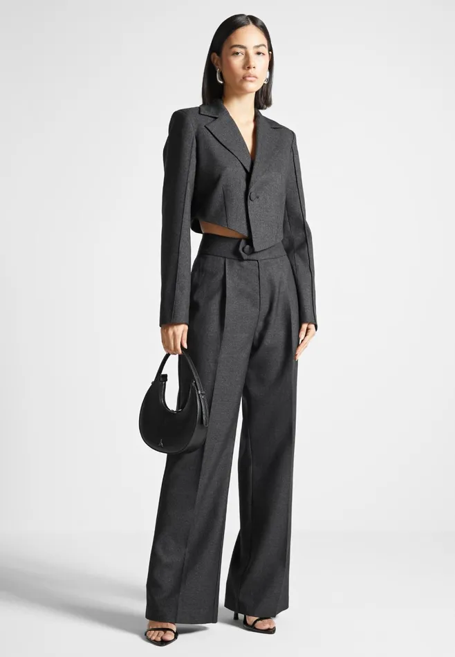 Women Manire De Voir High Waisted Tailored Trousers Dark Grey