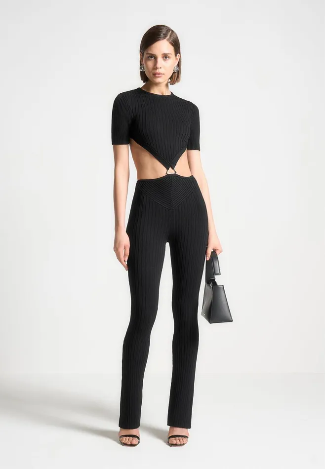 Women Manire De Voir Knitted Backless Jumpsuit Black