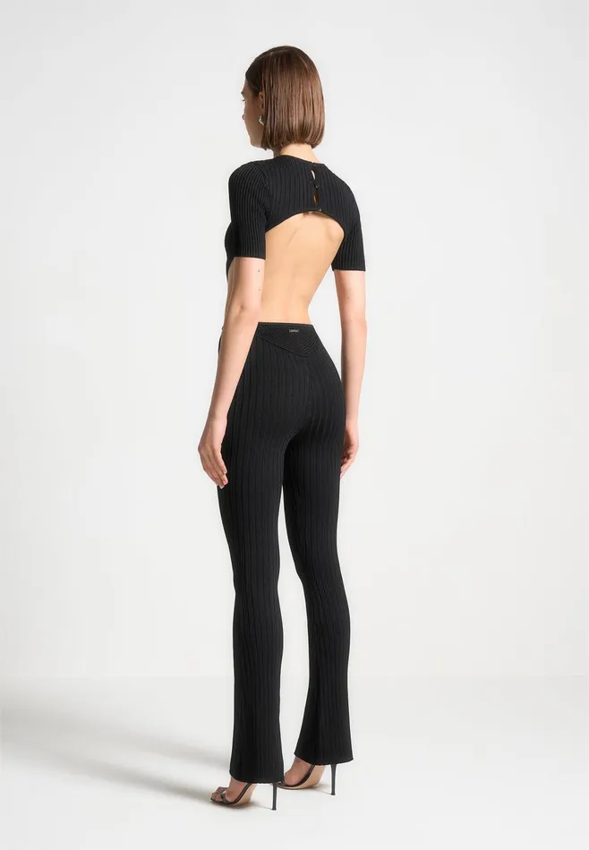 Women Manire De Voir Knitted Backless Jumpsuit Black