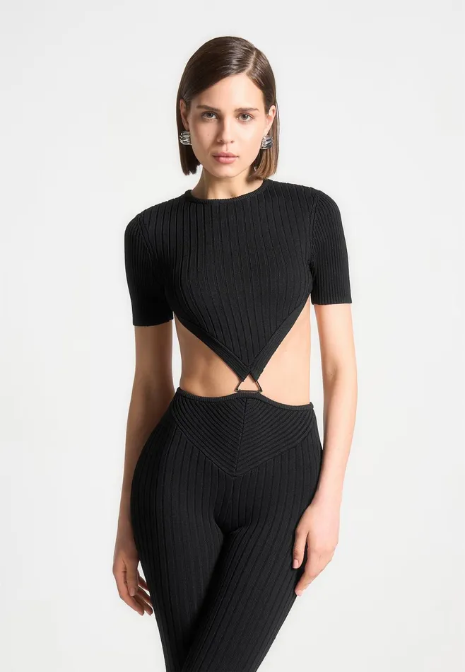 Women Manire De Voir Knitted Backless Jumpsuit Black