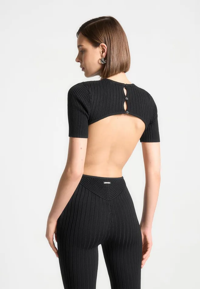 Women Manire De Voir Knitted Backless Jumpsuit Black