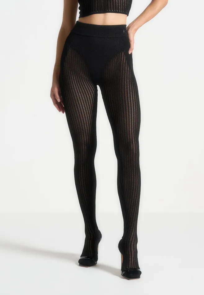 Women Manire De Voir Knitted Contour Footsie Leggings Black