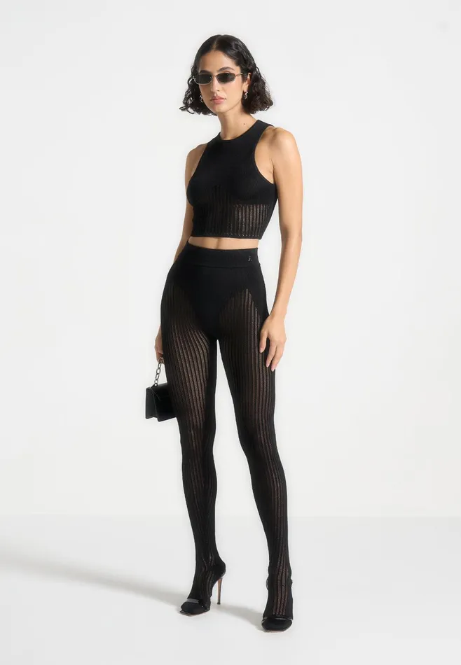 Women Manire De Voir Knitted Contour Footsie Leggings Black