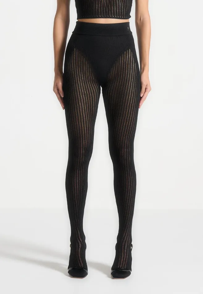 Women Manire De Voir Knitted Contour Footsie Leggings Black