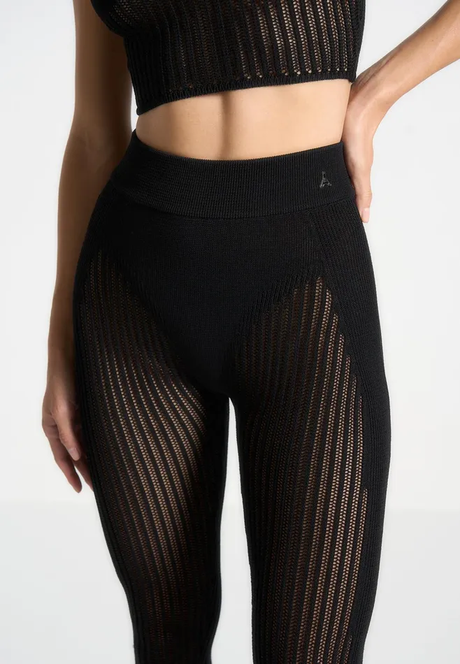 Women Manire De Voir Knitted Contour Footsie Leggings Black