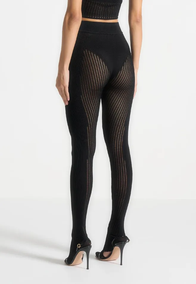 Women Manire De Voir Knitted Contour Footsie Leggings Black