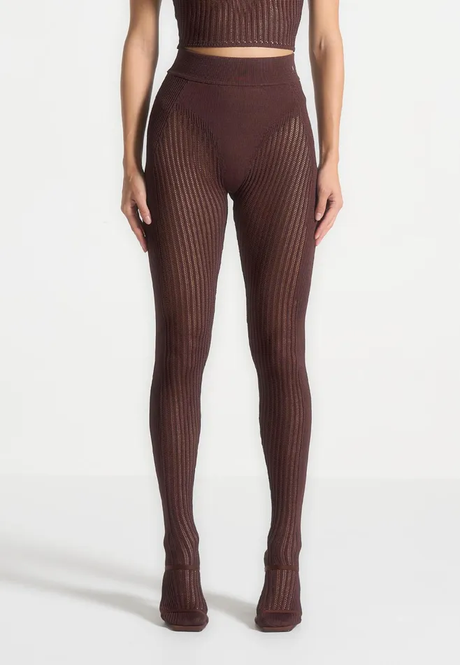 Women Manire De Voir Knitted Contour Footsie Leggings Brown