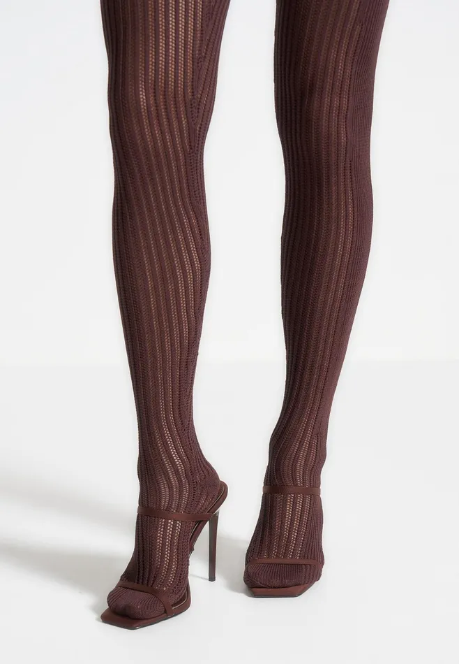 Women Manire De Voir Knitted Contour Footsie Leggings Brown