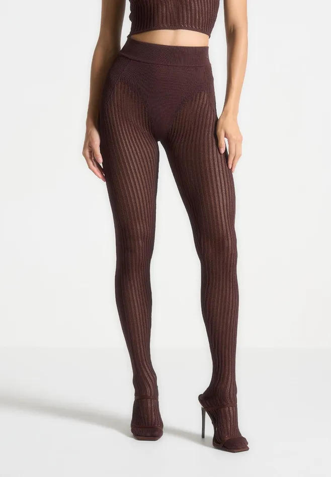 Women Manire De Voir Knitted Contour Footsie Leggings Brown