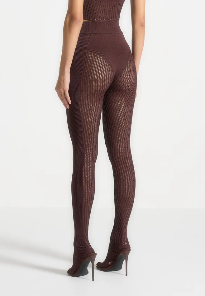Women Manire De Voir Knitted Contour Footsie Leggings Brown