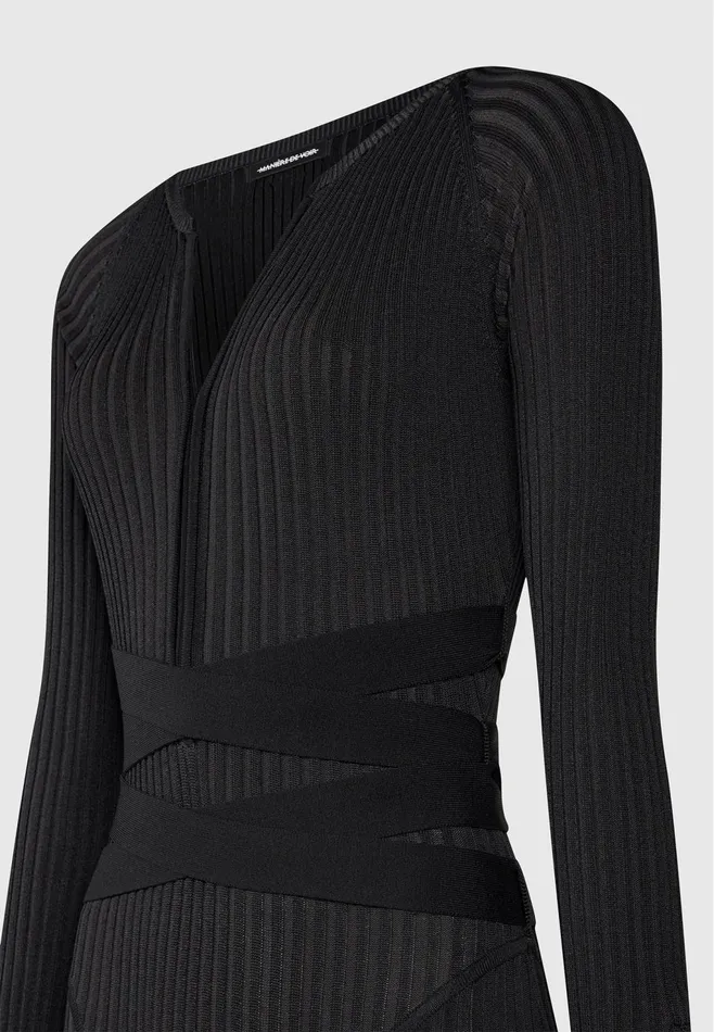 Women Manire De Voir Knitted Two Tone Jumpsuit With Belt Black