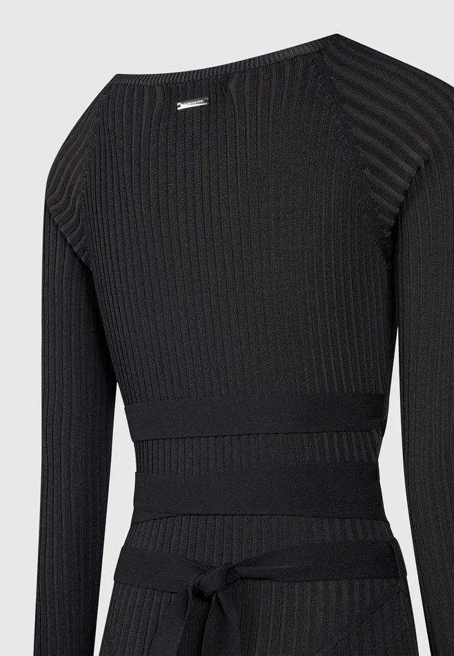Women Manire De Voir Knitted Two Tone Jumpsuit With Belt Black