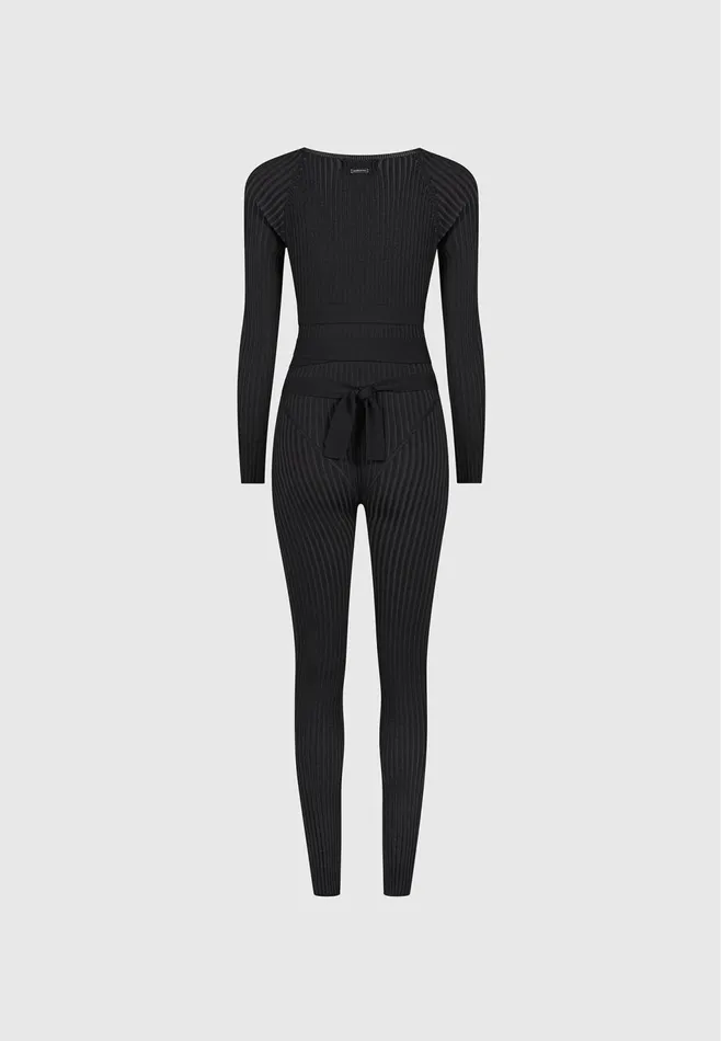 Women Manire De Voir Knitted Two Tone Jumpsuit With Belt Black