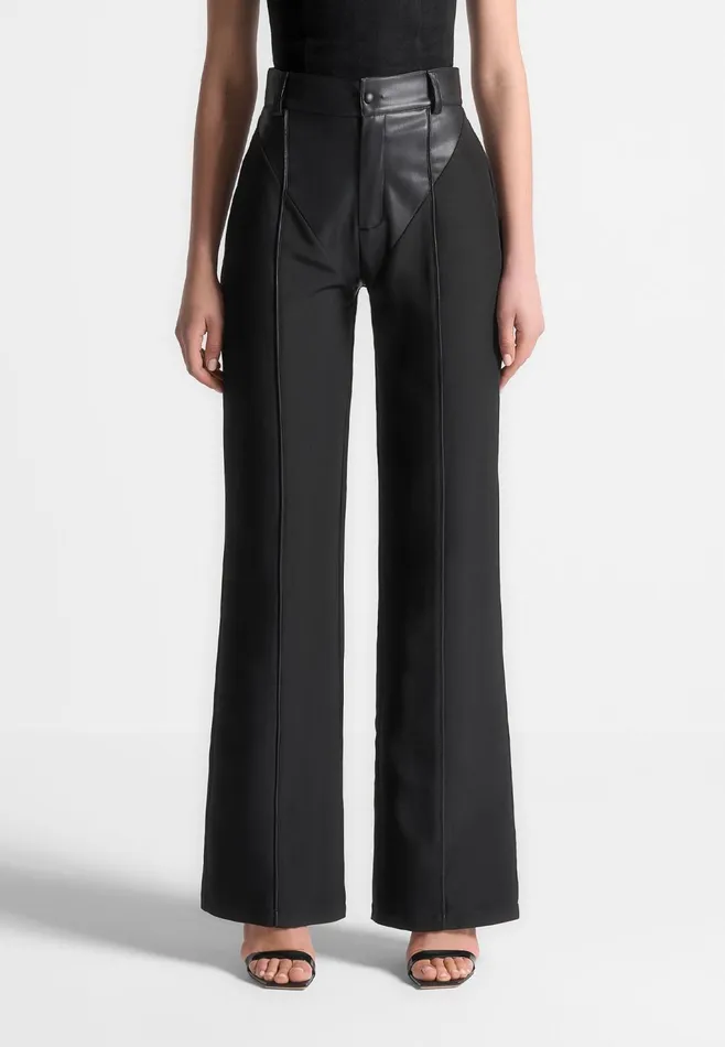 Women Manire De Voir Leather and Woven Trousers Black