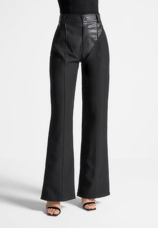 Women Manire De Voir Leather and Woven Trousers Black
