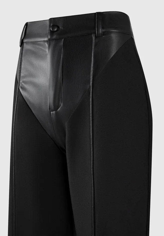 Women Manire De Voir Leather and Woven Trousers Black
