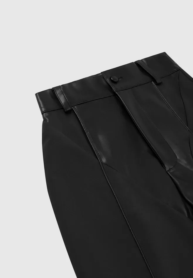 Women Manire De Voir Leather and Woven Trousers Black