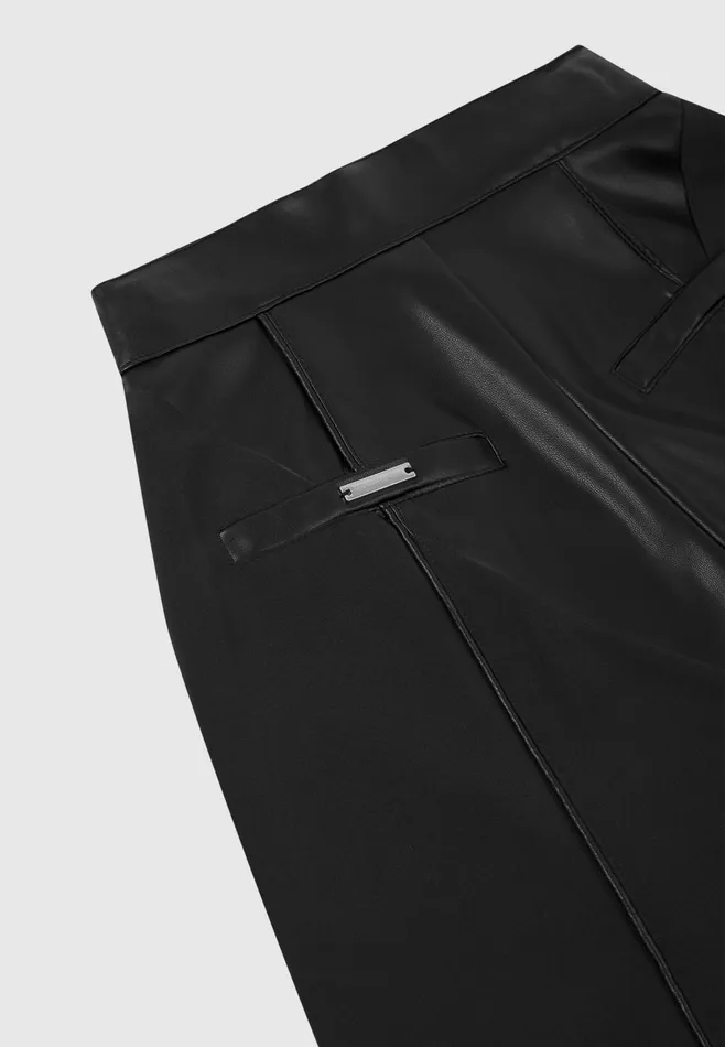 Women Manire De Voir Leather and Woven Trousers Black