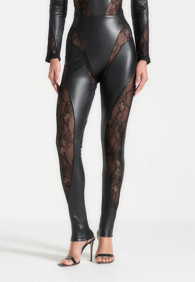 Women Manire De Voir Leather And Lace Contour Leggings Black