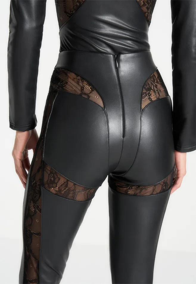 Women Manire De Voir Leather And Lace Contour Leggings Black