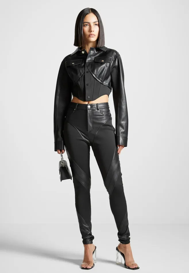 Women Manire De Voir Leather Contour Leggings Black
