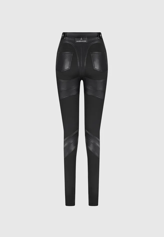 Women Manire De Voir Leather Contour Leggings Black