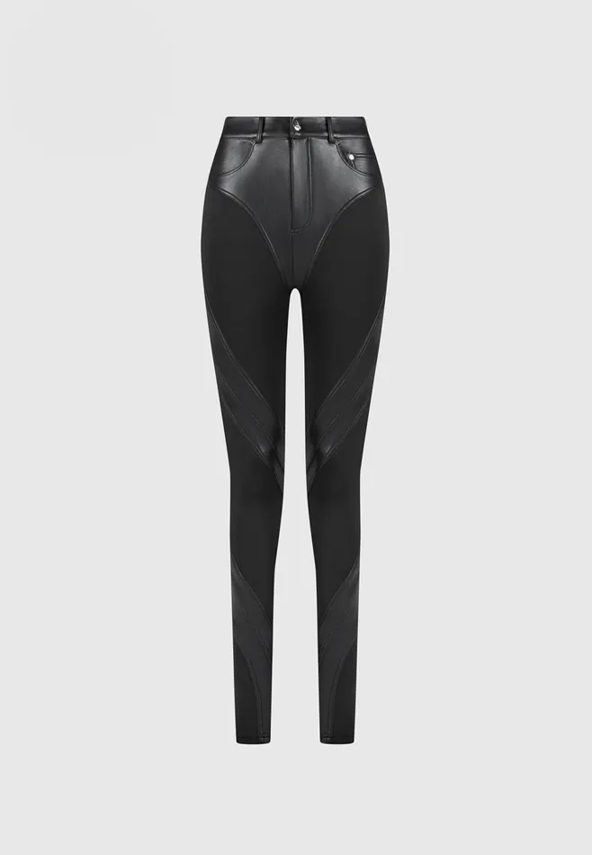 Women Manire De Voir Leather Contour Leggings Black