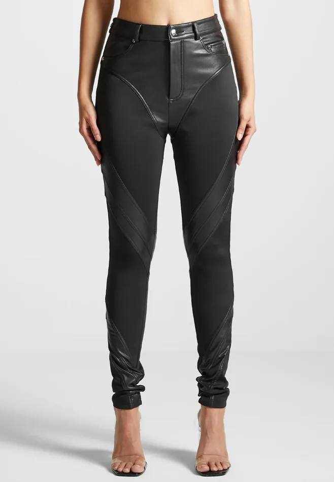 Women Manire De Voir Leather Contour Leggings Black