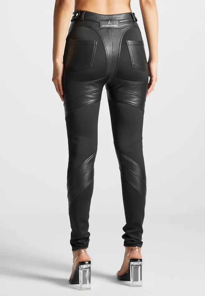 Women Manire De Voir Leather Contour Leggings Black