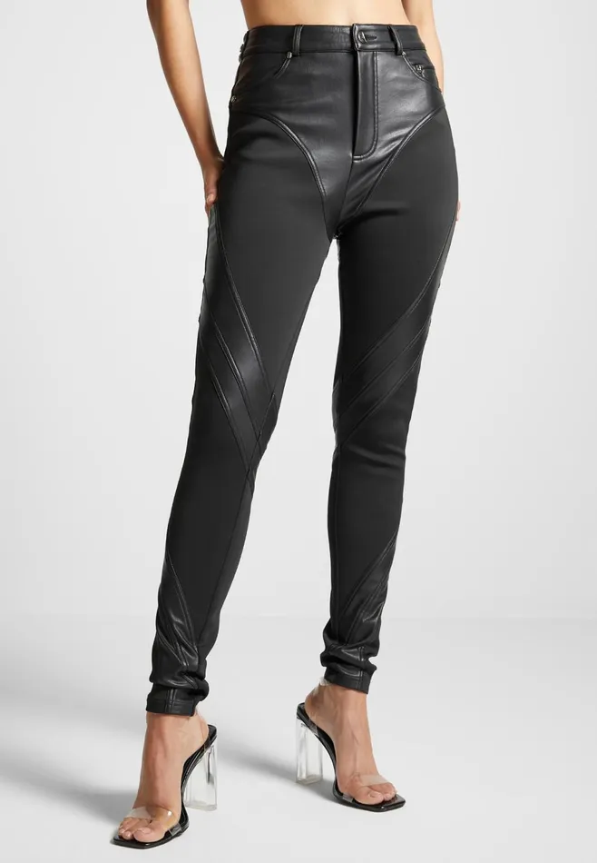 Women Manire De Voir Leather Contour Leggings Black