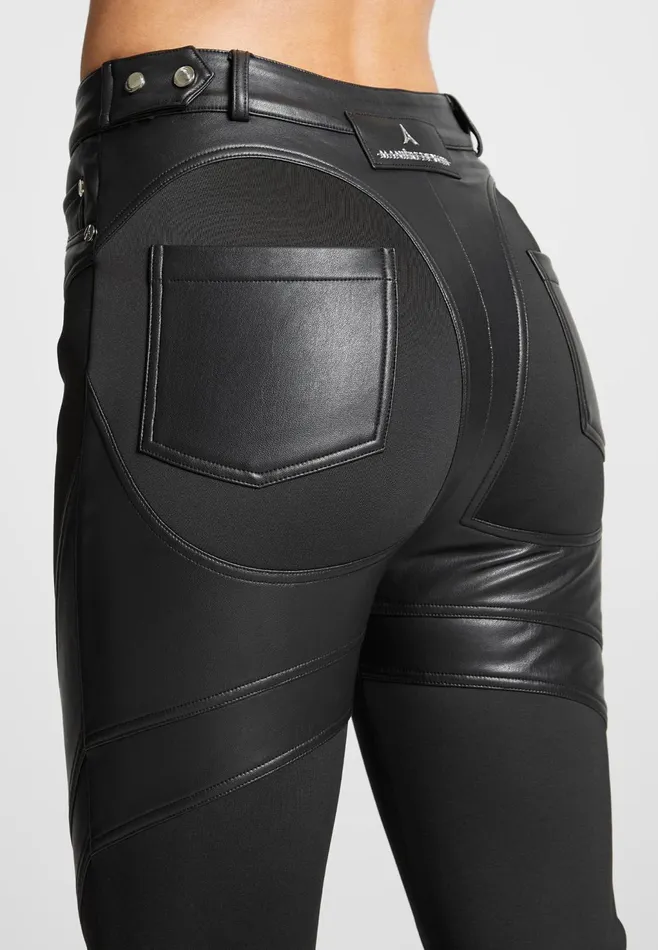 Women Manire De Voir Leather Contour Leggings Black
