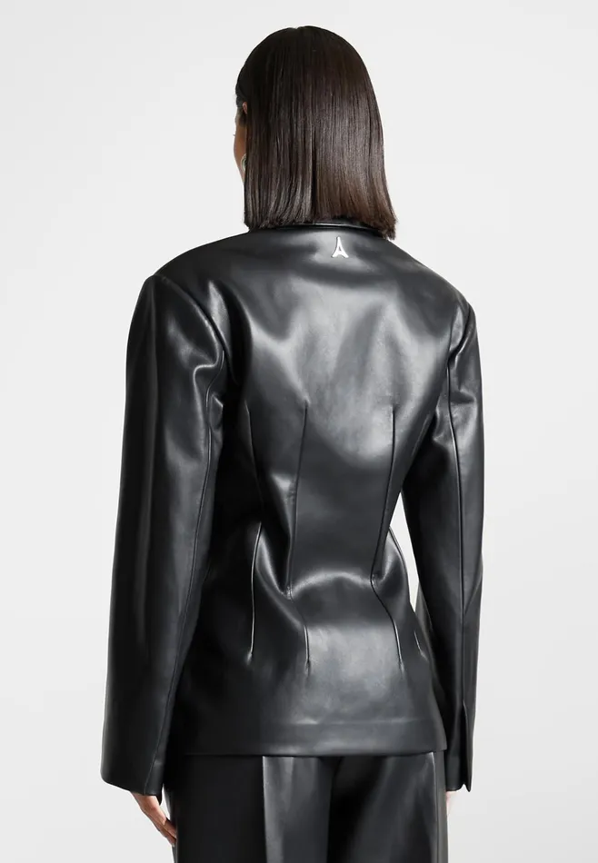 Women Manire De Voir Leather Double Breasted Blazer Black