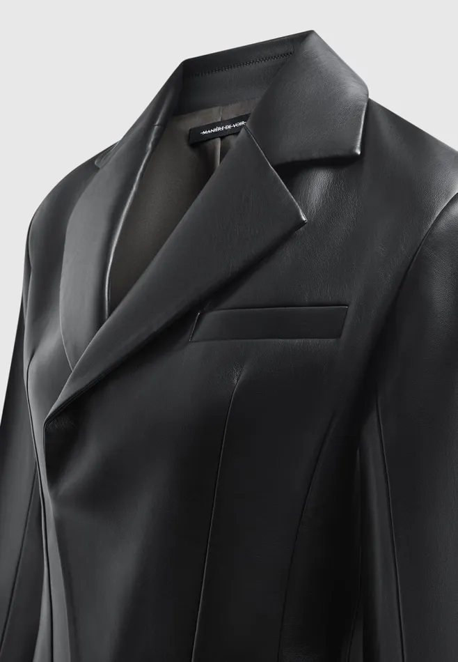 Women Manire De Voir Leather Double Breasted Blazer Black