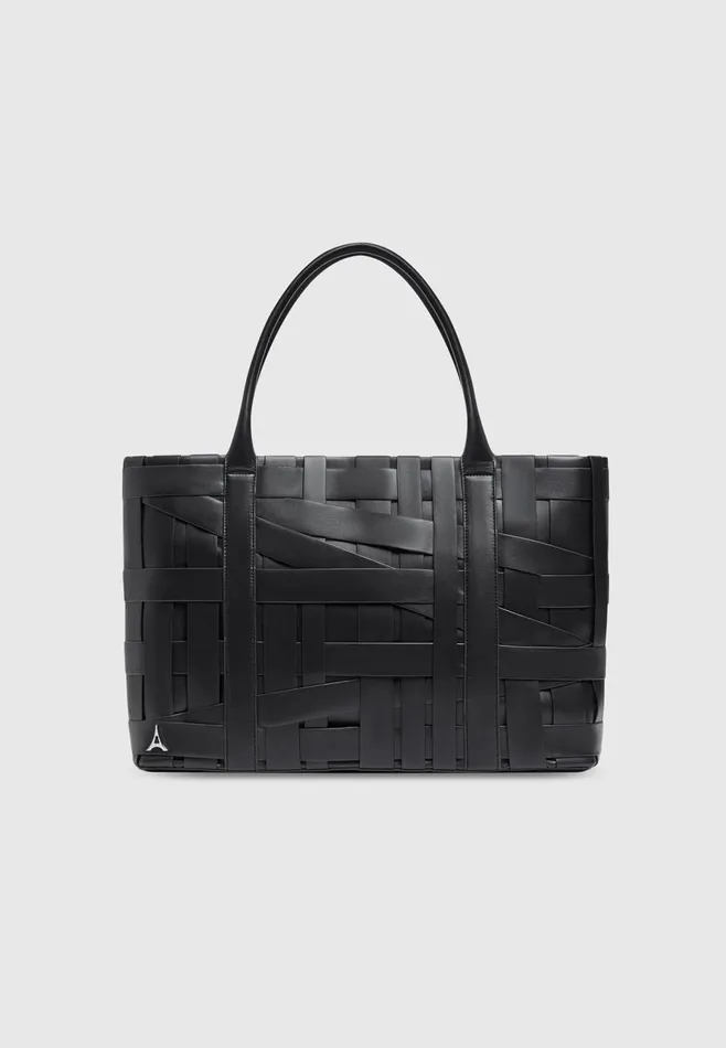 Women Manire De Voir Leather Woven Tote Bag Black