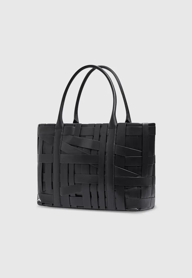 Women Manire De Voir Leather Woven Tote Bag Black