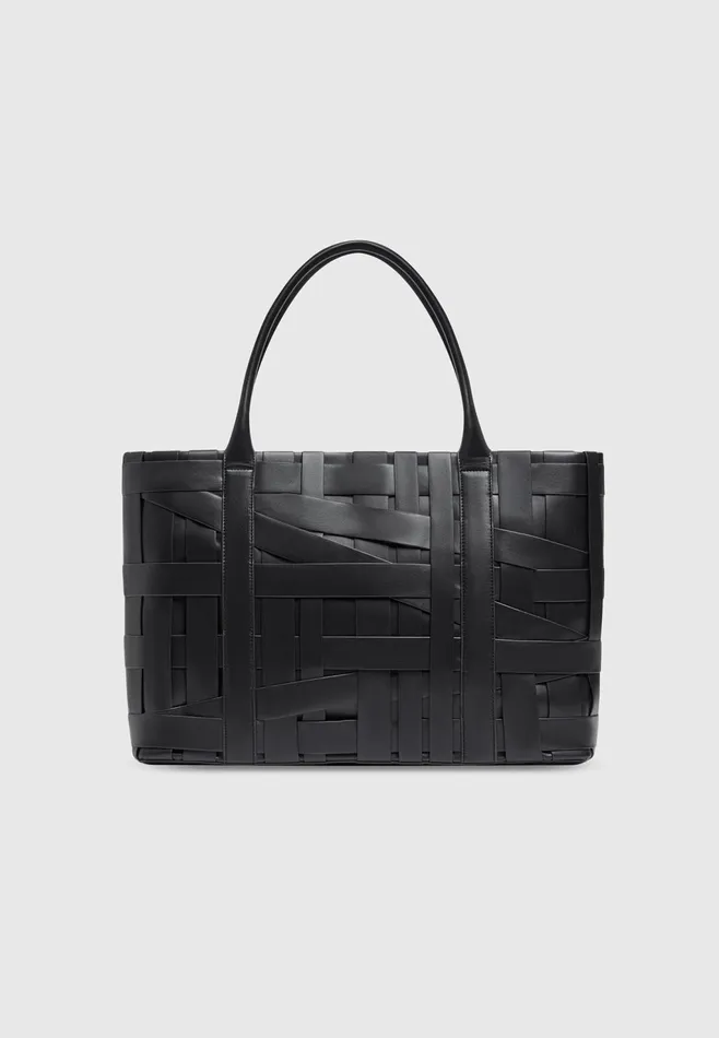 Women Manire De Voir Leather Woven Tote Bag Black