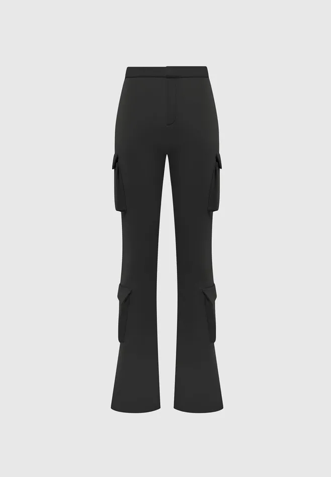 Women Manire De Voir Neoprene Cargo Fit And Flare Leggings Black
