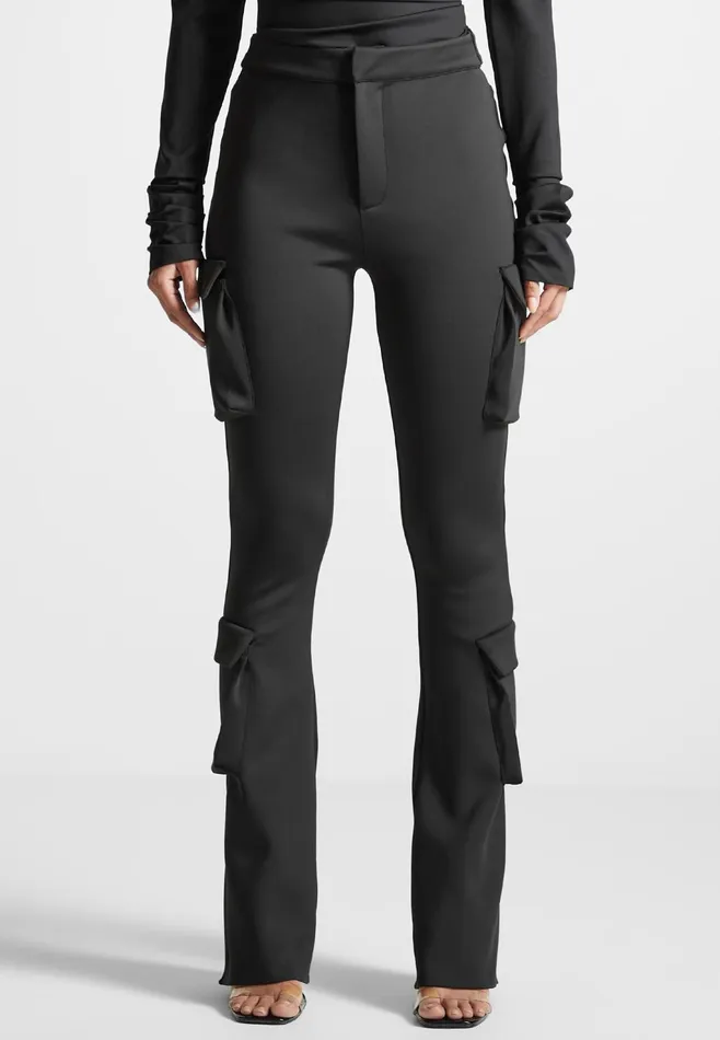 Women Manire De Voir Neoprene Cargo Fit And Flare Leggings Black