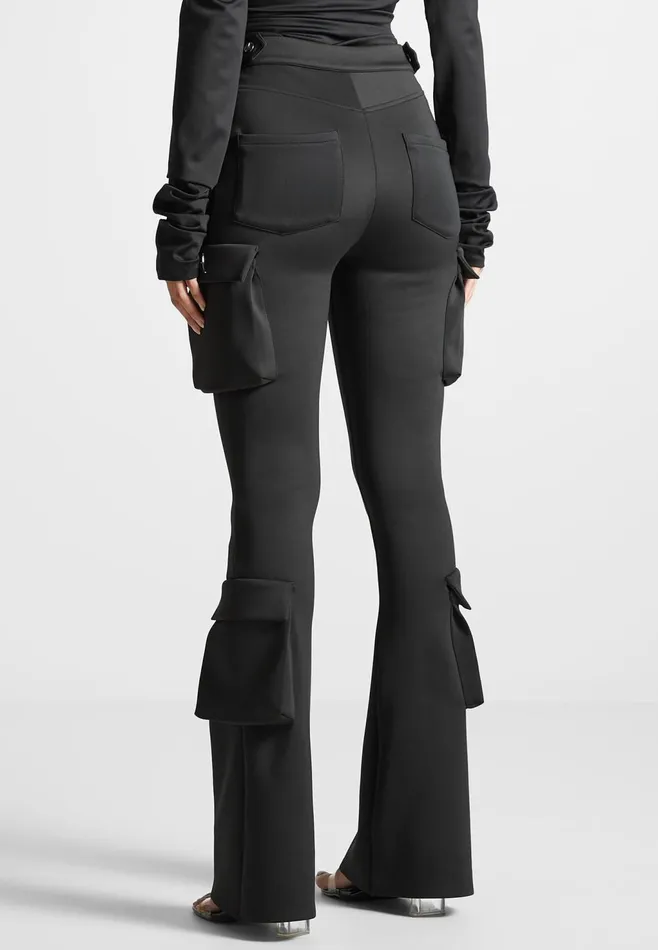 Women Manire De Voir Neoprene Cargo Fit And Flare Leggings Black