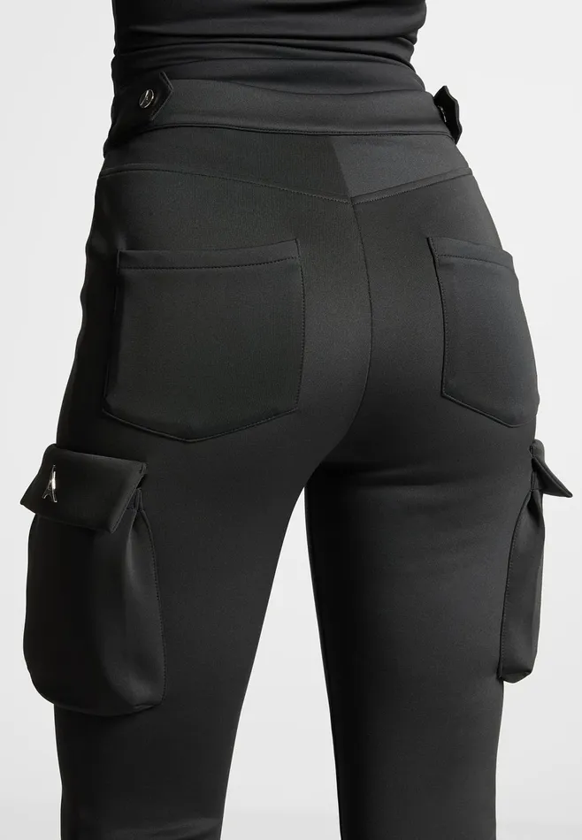 Women Manire De Voir Neoprene Cargo Fit And Flare Leggings Black