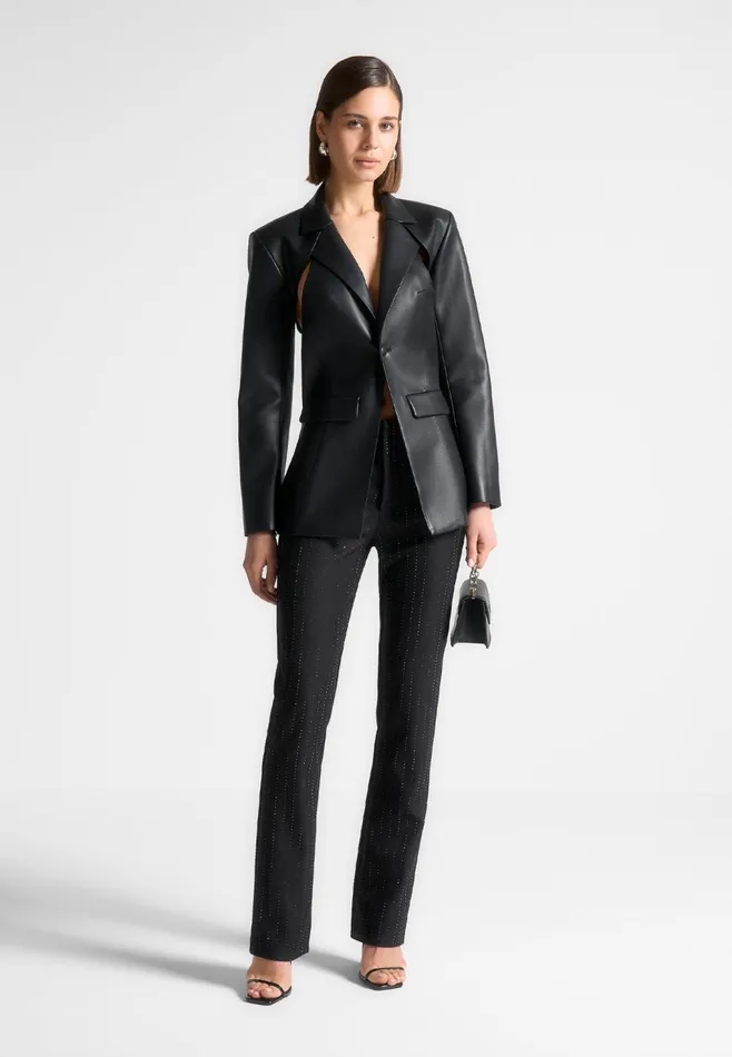 Women Manire De Voir Rhinestone Tailored Straight Leg Trousers Black