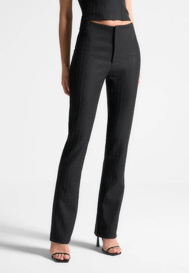 Women Manire De Voir Rhinestone Tailored Straight Leg Trousers Black