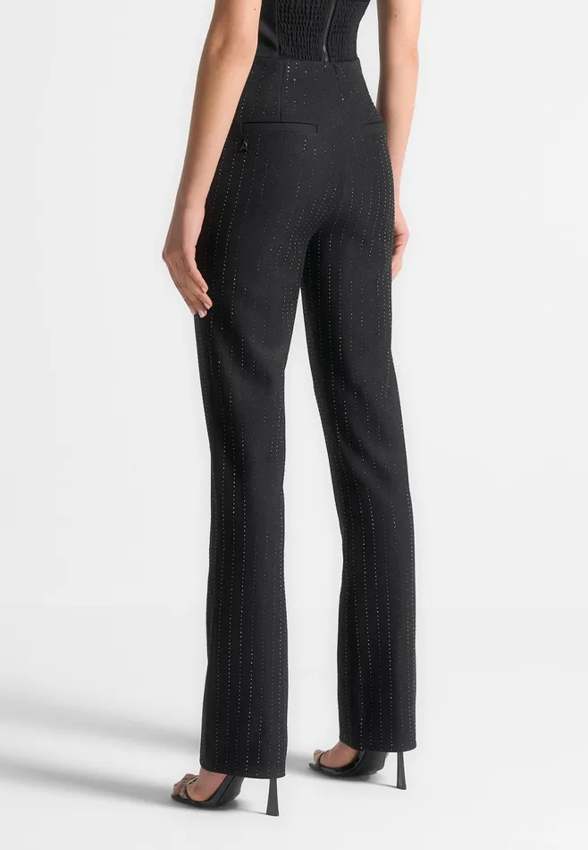 Women Manire De Voir Rhinestone Tailored Straight Leg Trousers Black